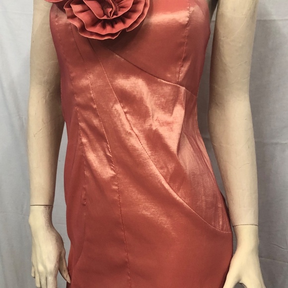 Y2K 90s Stretch Asymmetrical Flower One Shoulder Party Mini Bridesmaid Dress~S - Picture 4 of 9